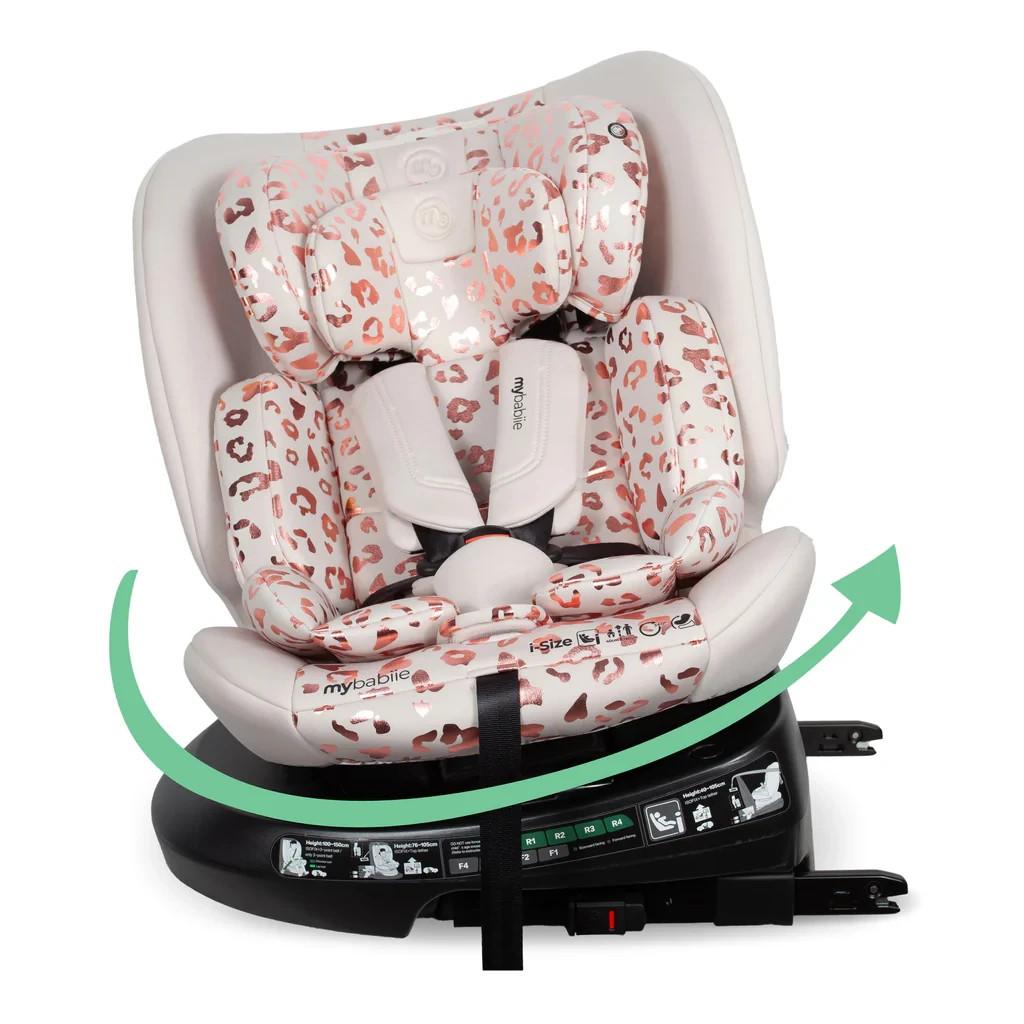My Babiie MBCS200 Spin R129 Car Seat with Top Tether Birth-12y - Pink Leopard