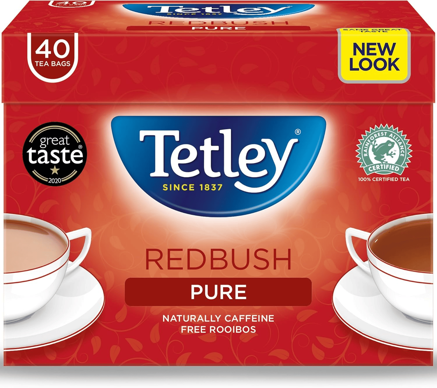 Tetley Redbush Tea Bags 40 Pack | Caffeine Free Rooibos Relaxing Herbal Tea