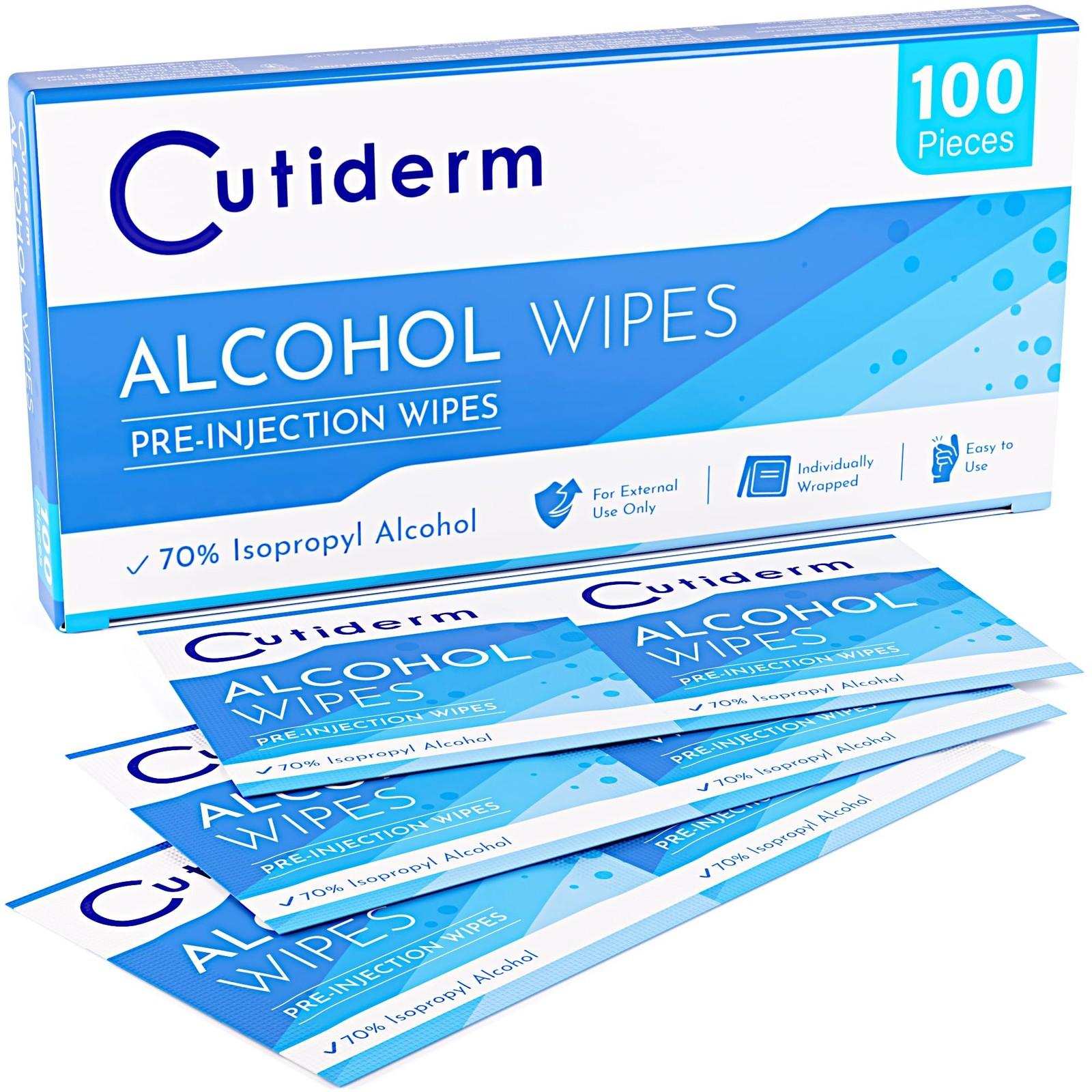 Cutiderm Pre-Injection Alcohol Wipes/Swabs Box of 100 Sachets White