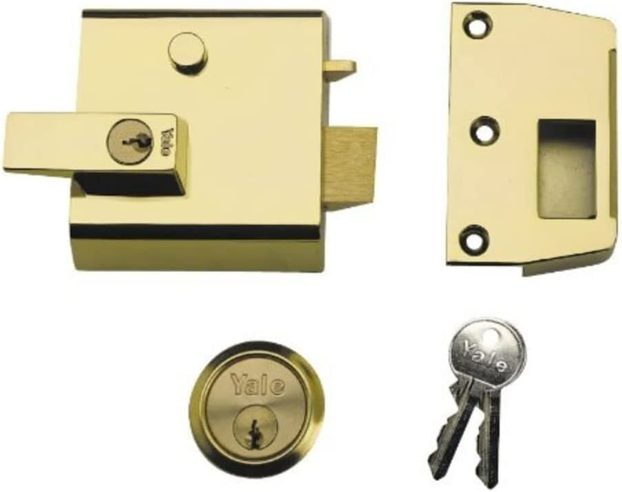 Yale P-1-BLX-PB-60 Double Locking Nightlatch, 60 mm Backset, Brass Finish