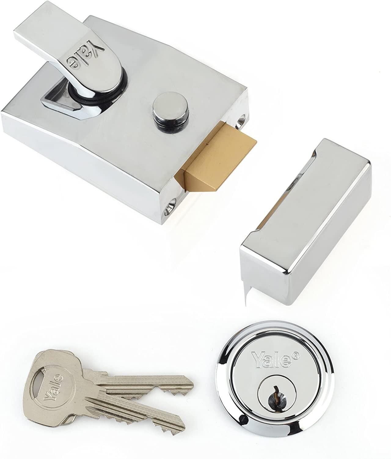 Yale P89 Chrome Night Latch Deadlocking Front Door Security Rim Lock Brand New