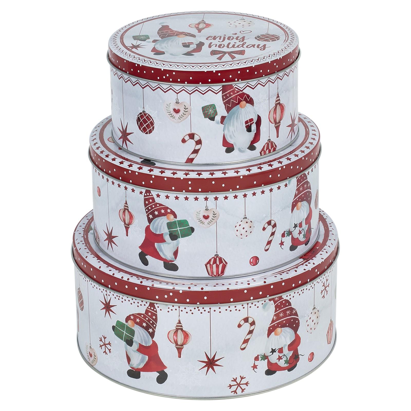 Christmas Cookie and Cake Nesting Tin Set Festive Xmas Biscuit Storage Box