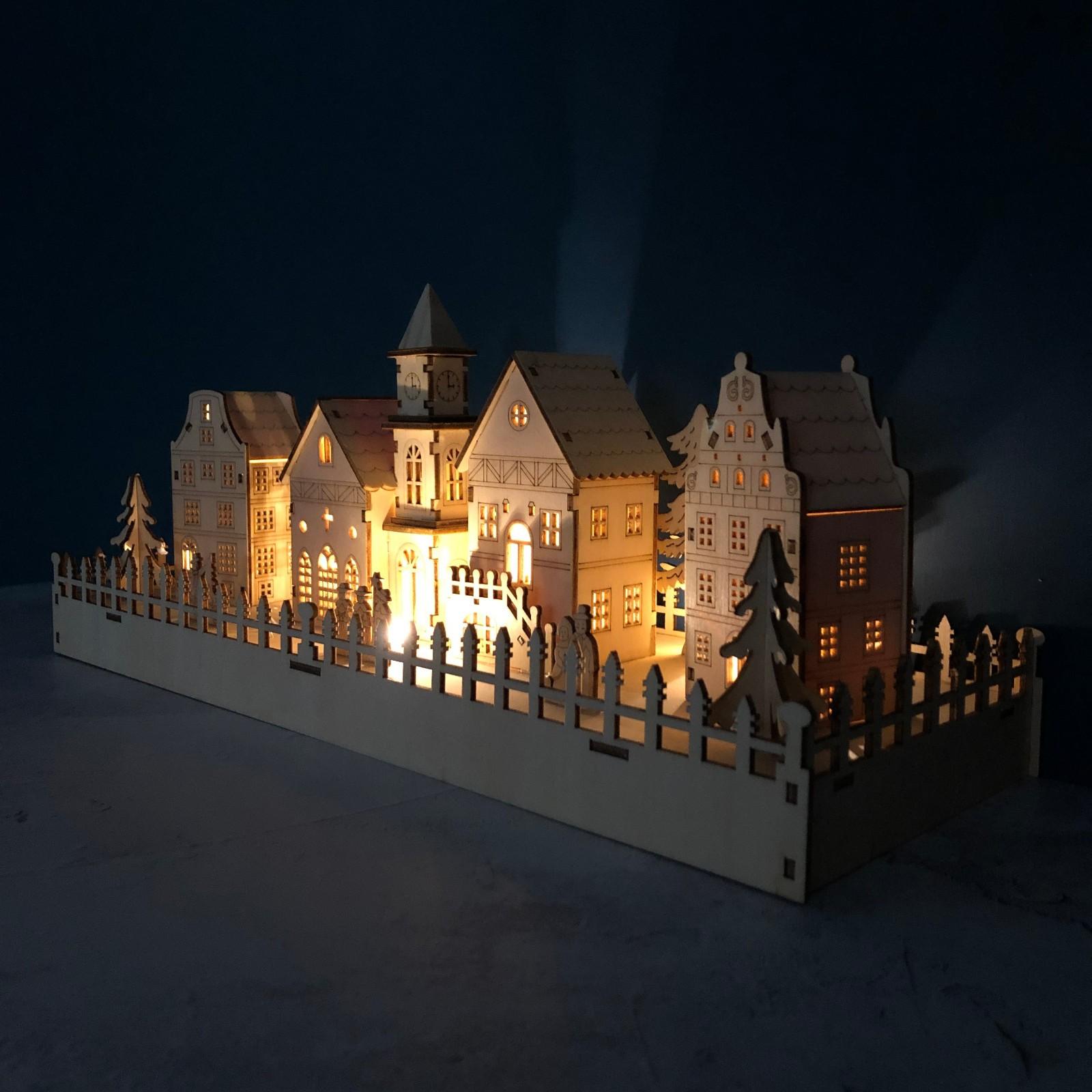 Christmas Village Scene Alpine Ornament LED Wooden Light Up Festive Decoration