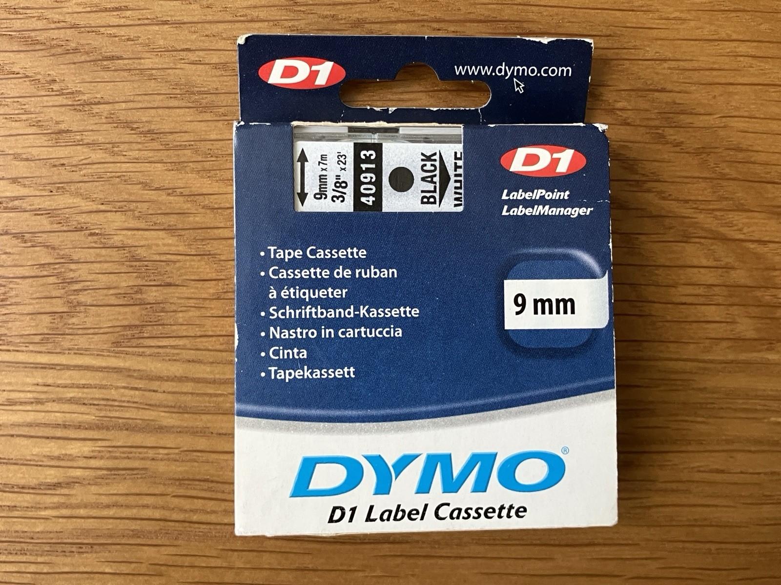 Dymo D1 40913 Black / White 9mm x 7m Label Cassette Tape Label Point Manager