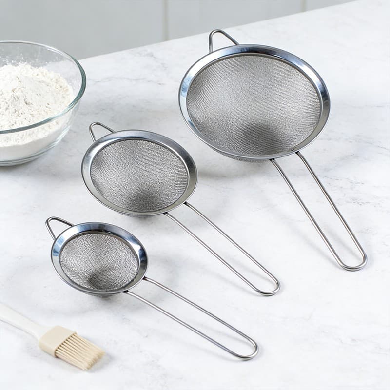 Stainless Steel Strainer Set of 3 Fine Mesh Sieve, Nesting, Kitchen, 7, 8, 10cm