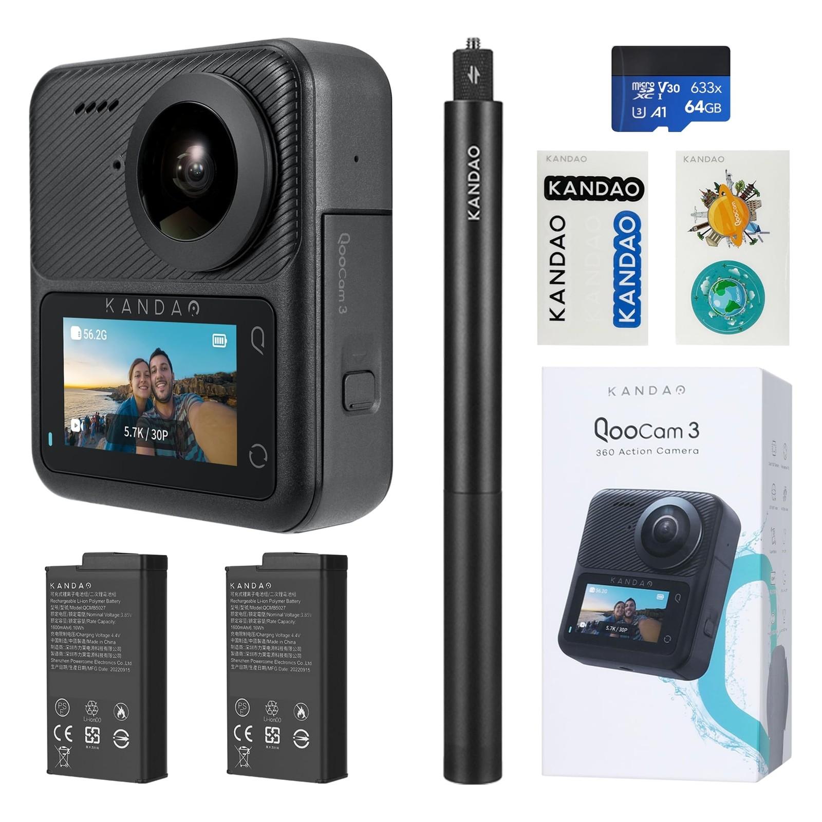KanDao QooCam 3 Action Camera, Travel Combo, 5.7K 62MP Photo 60fps Flawless 360