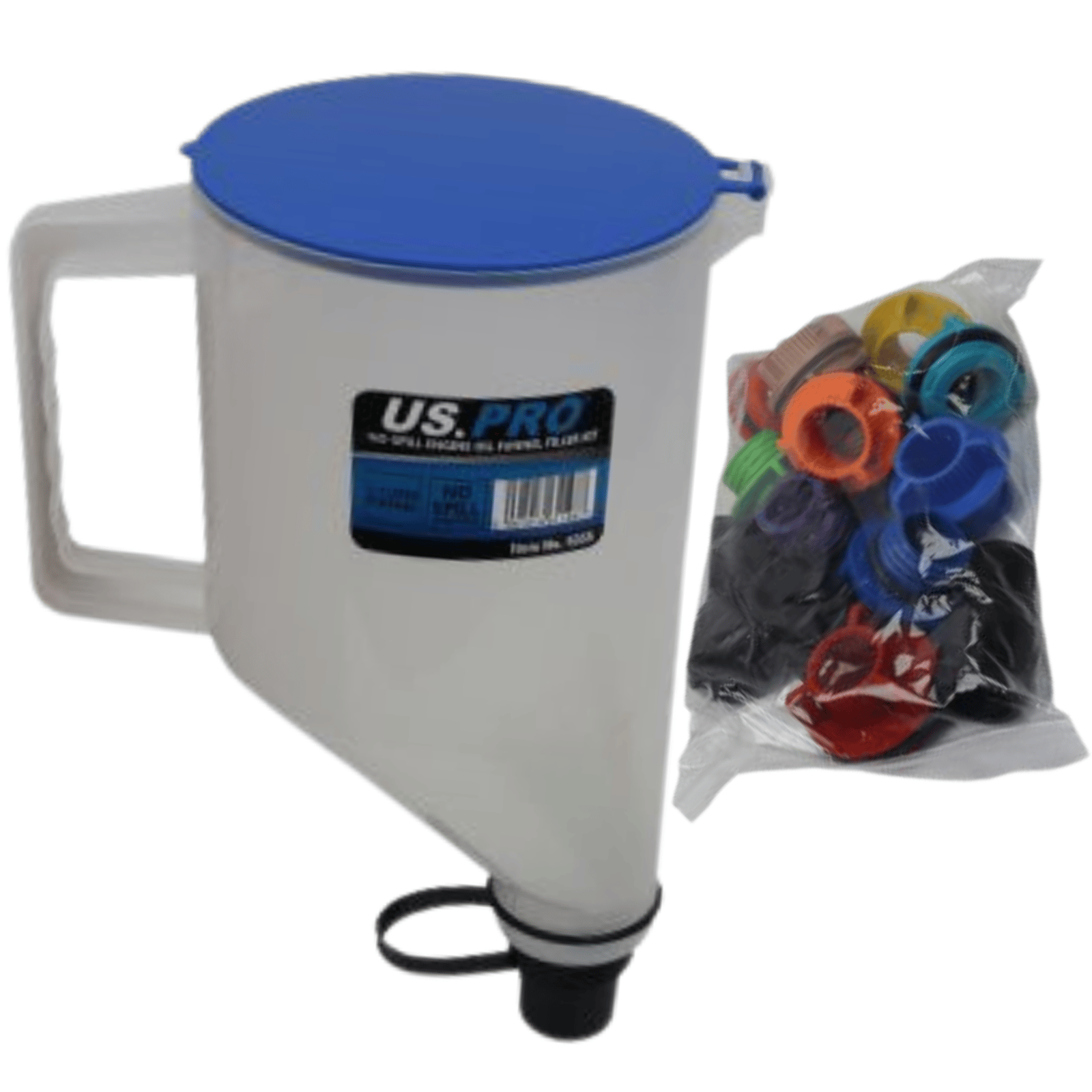 US PRO 1.7L No Spill Engine Oil Filler Funnel Kit 12pc Adapter Set Universal
