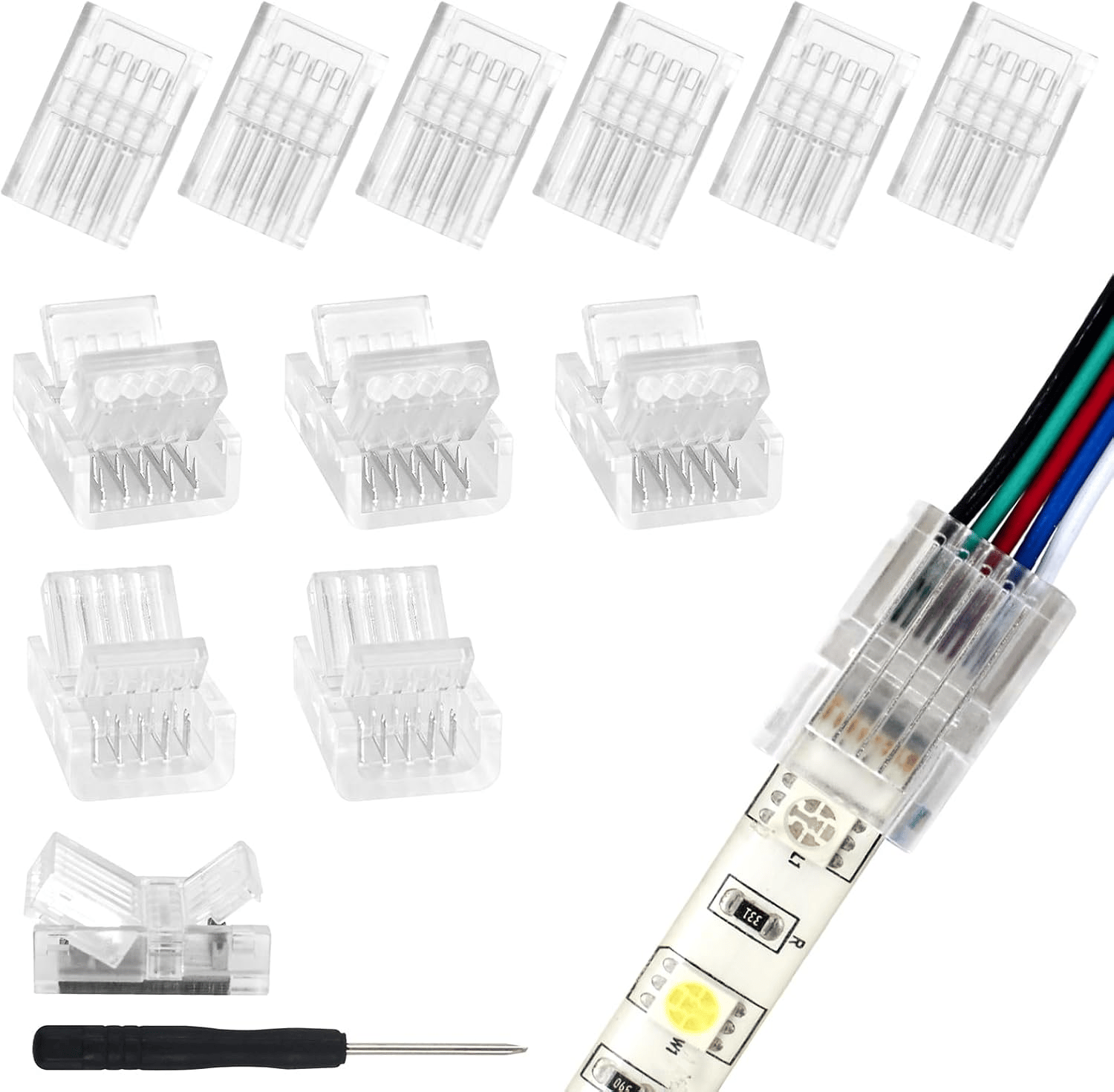 5 Pin RGBW LED Light Strip Connectors 10Mm, 12-Pack LED Strip to Wire Connectors