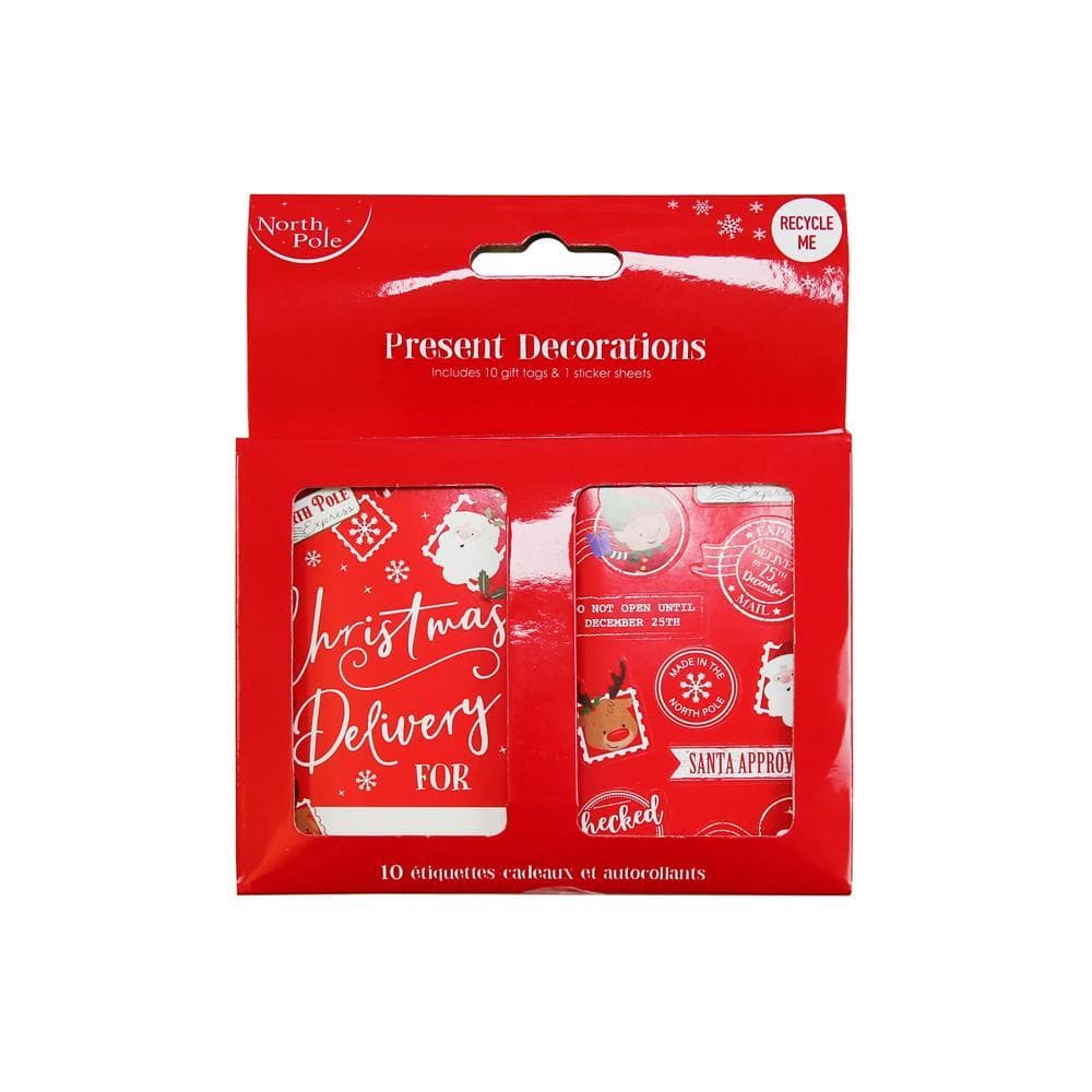 Pack of 10 Santa Claus Christmas Red Gift Tags & Sticker Sheets