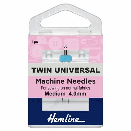 Hemline Twin Universal Sewing Machine Needles - 80/12, 4mm (1 Piece)  - 5 Packs - Image 1