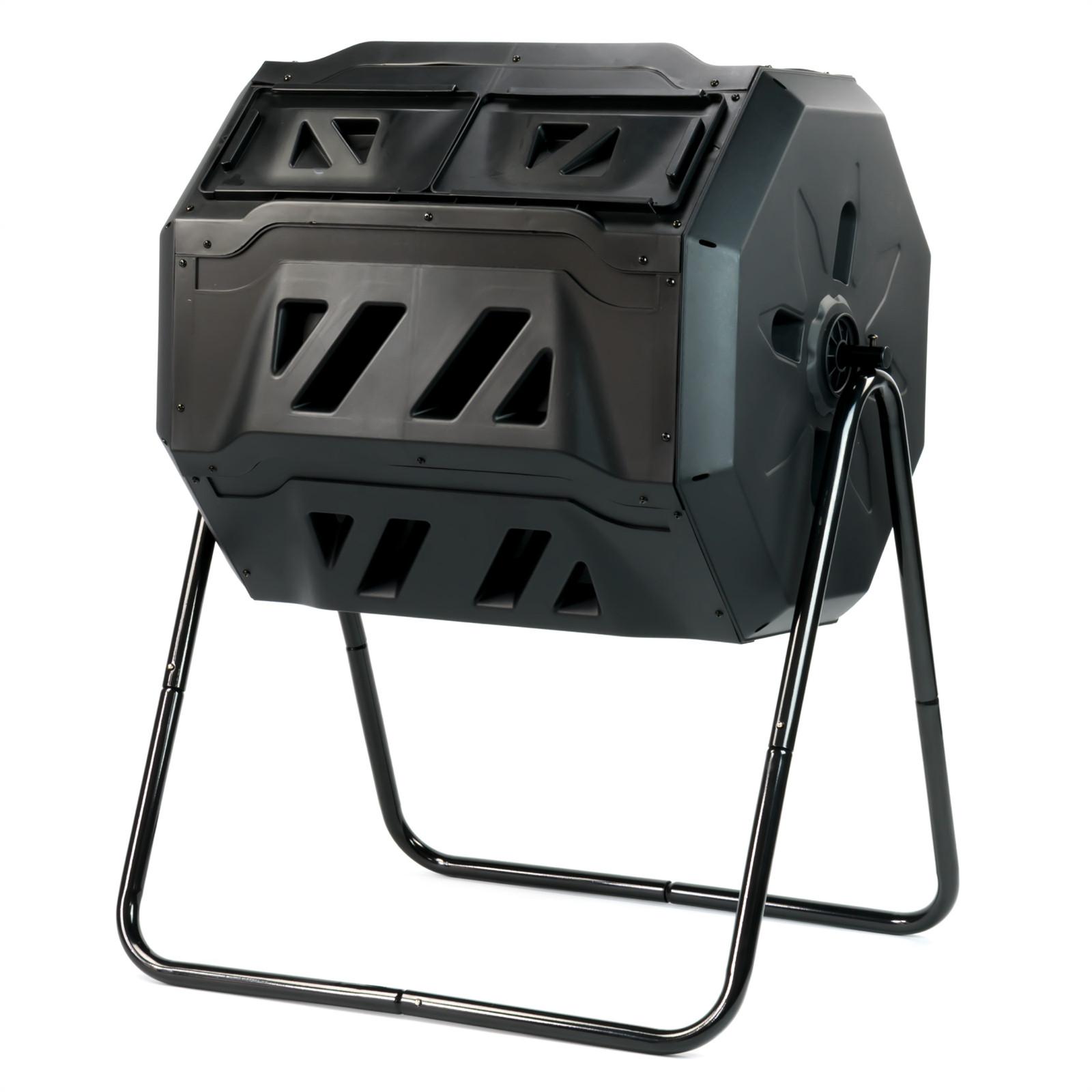 160L ROTATING COMPOST BIN GARDEN TUMBLING COMPOSTER DOUBLE DUAL CHAMBER PLASTIC