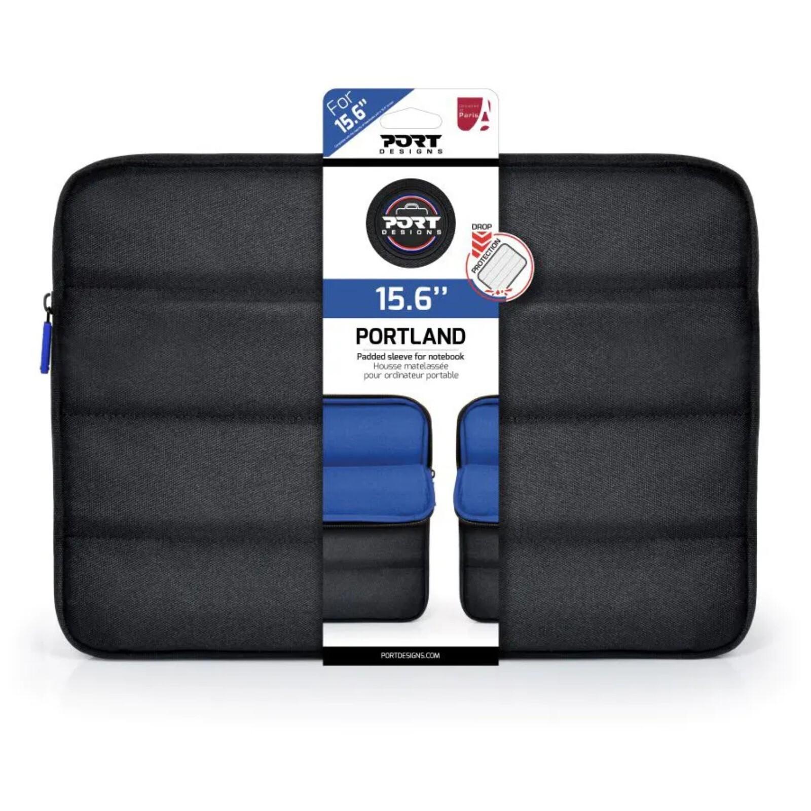PORT Designs Portland Padded Sleeve for 15.6"" Laptop Notebook Black/Blue 105220