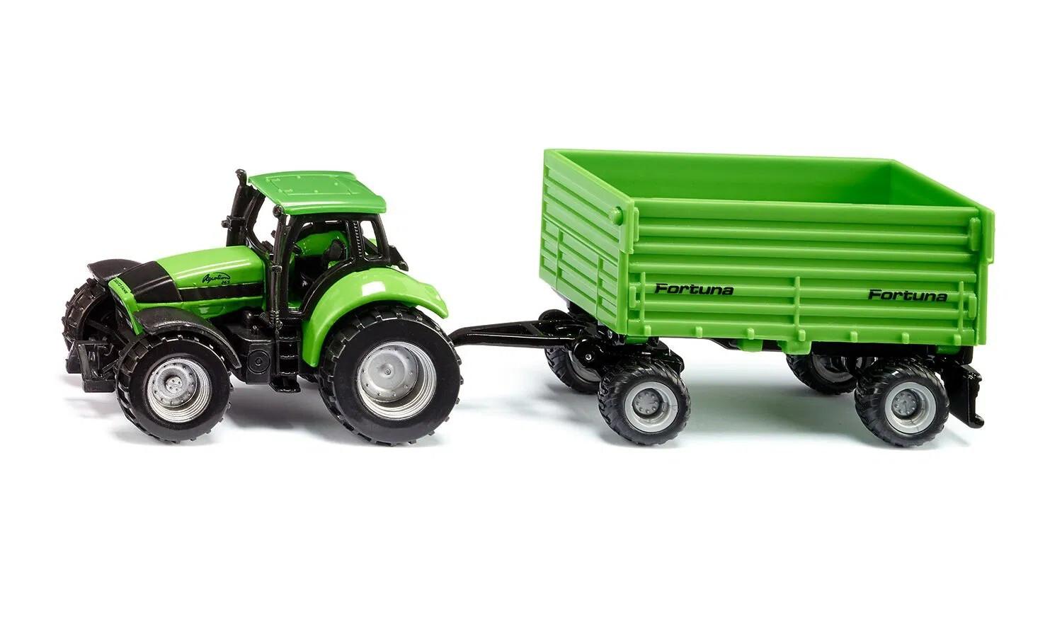 Siku 1606 Deutz-Fahr with Fortuna 4 wheel trailer 1:87 scale tractor Tractors
