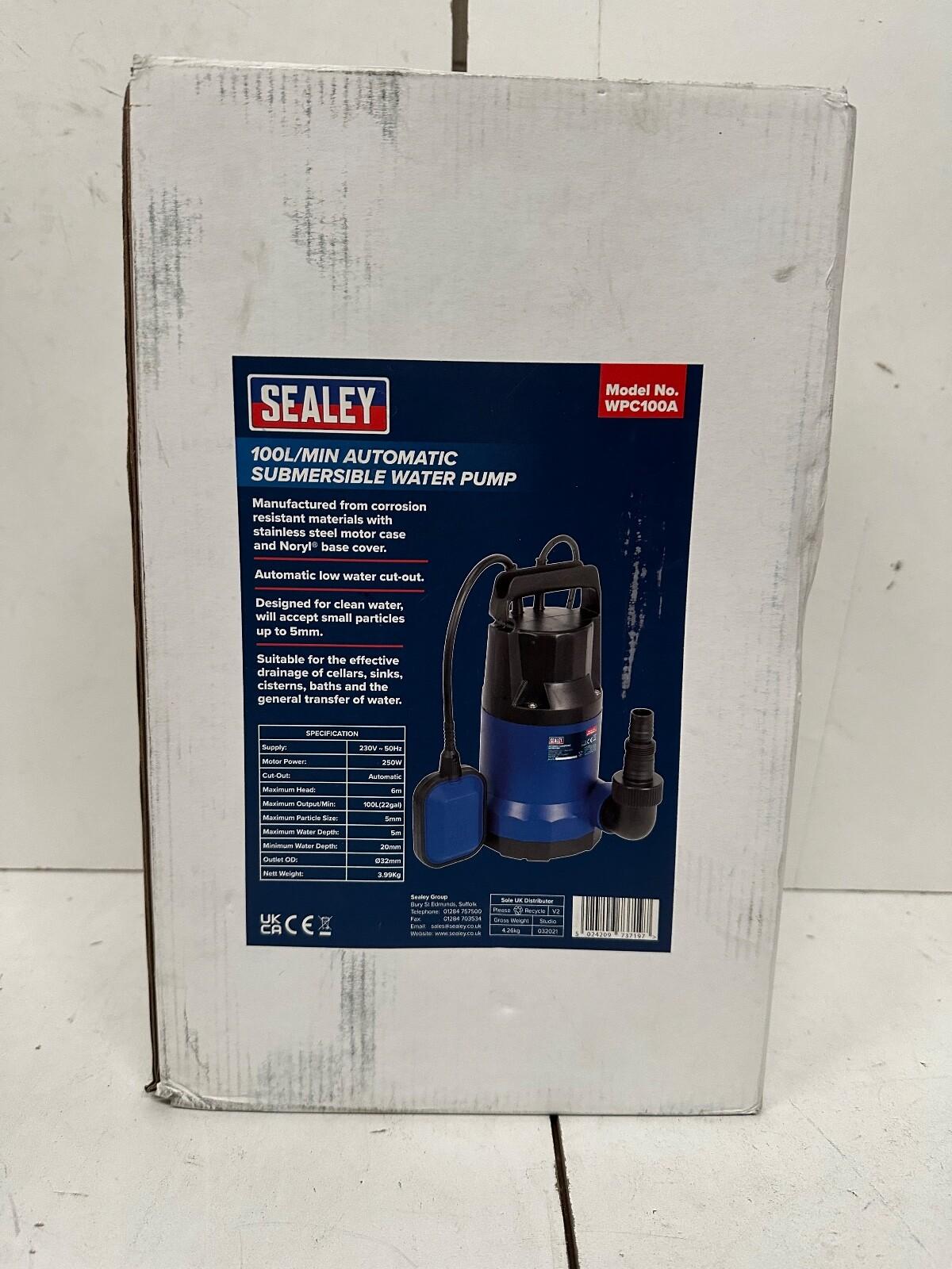 Sealey WPC100A Submersible Water Pump Automatic 100L/min 230V VAT inclusive