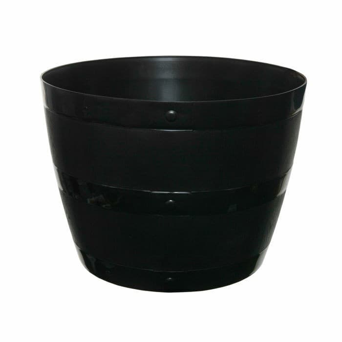 Whitefurze Plastic Wood Grain Effect Barrel Tub Planter Pot - 34cm