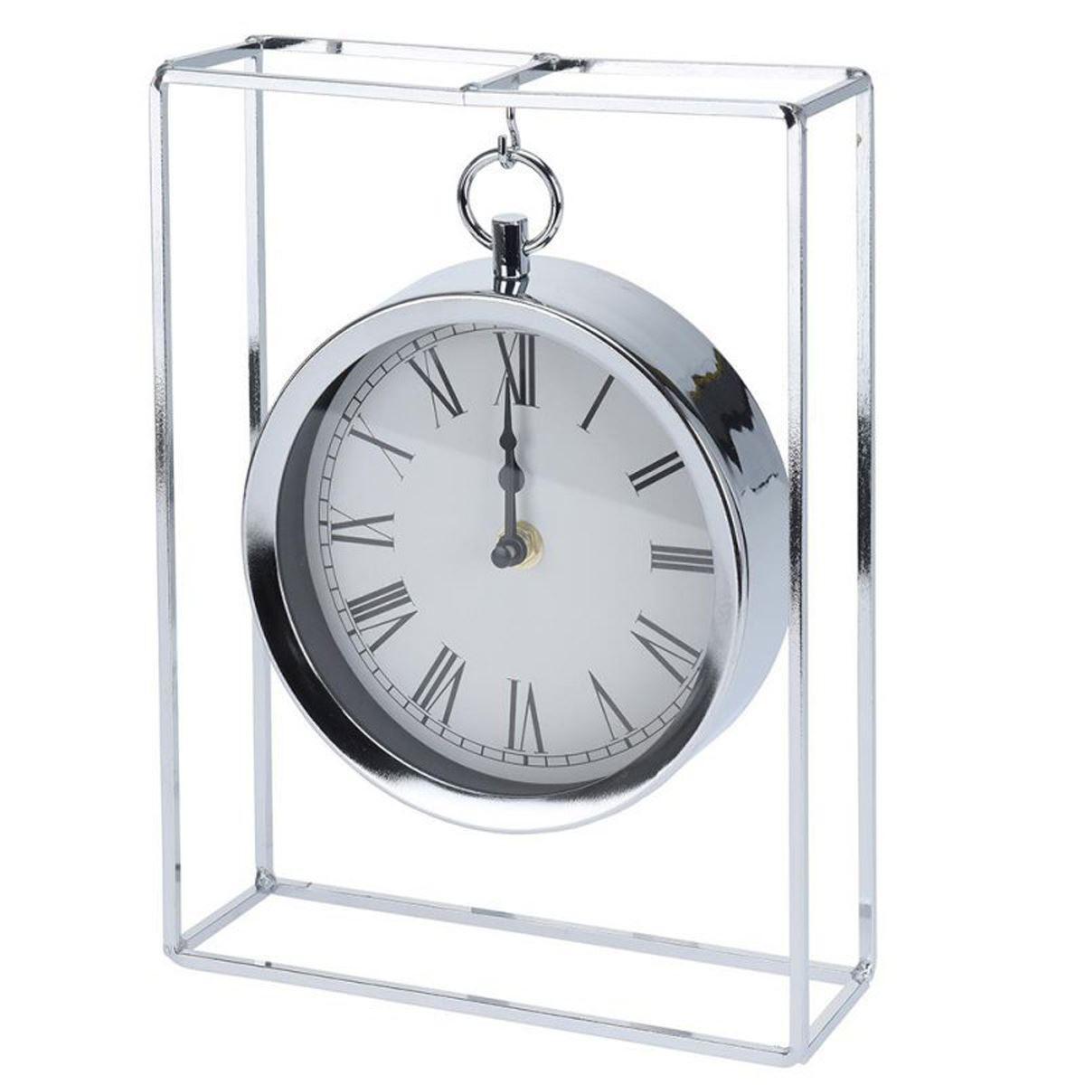 Silver Hanging Table Clock | Suspended Mantel Clock In Chrome Frame - 25cm
