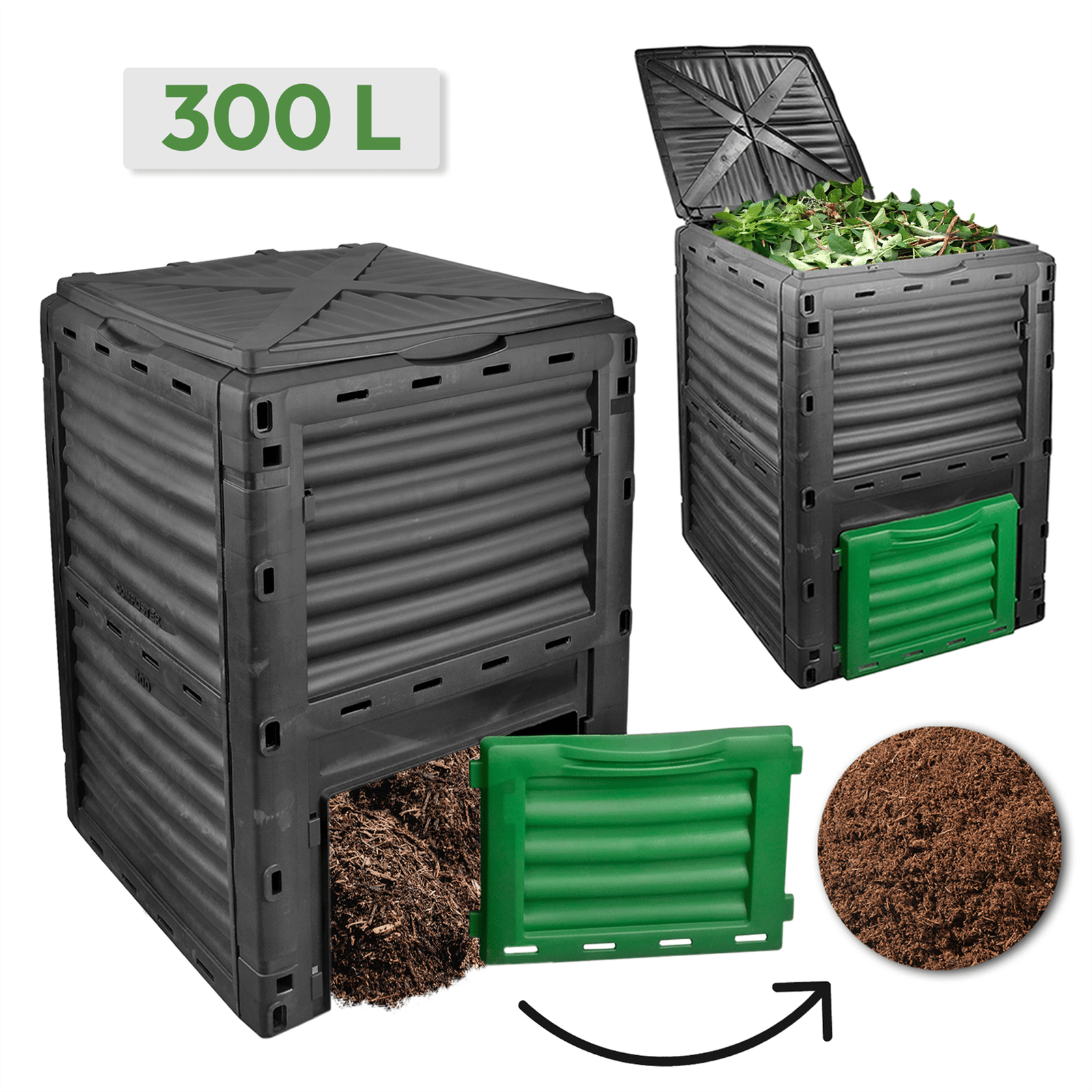 300L COMPOST BIN LARGE GARDEN COMPOSTER PLASTIC WASTE COMPOSTING ORGANIC ECO