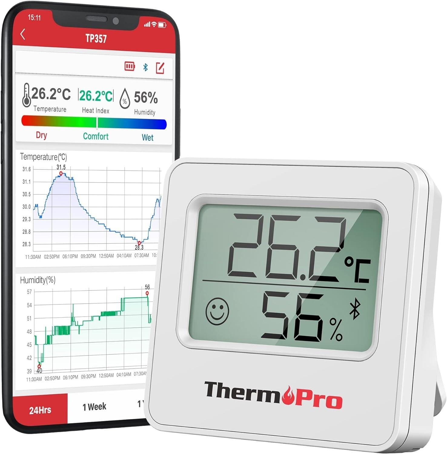 Thermopro TP357 Indoor Bluetooth Hygrometer Thermometer with Alerts