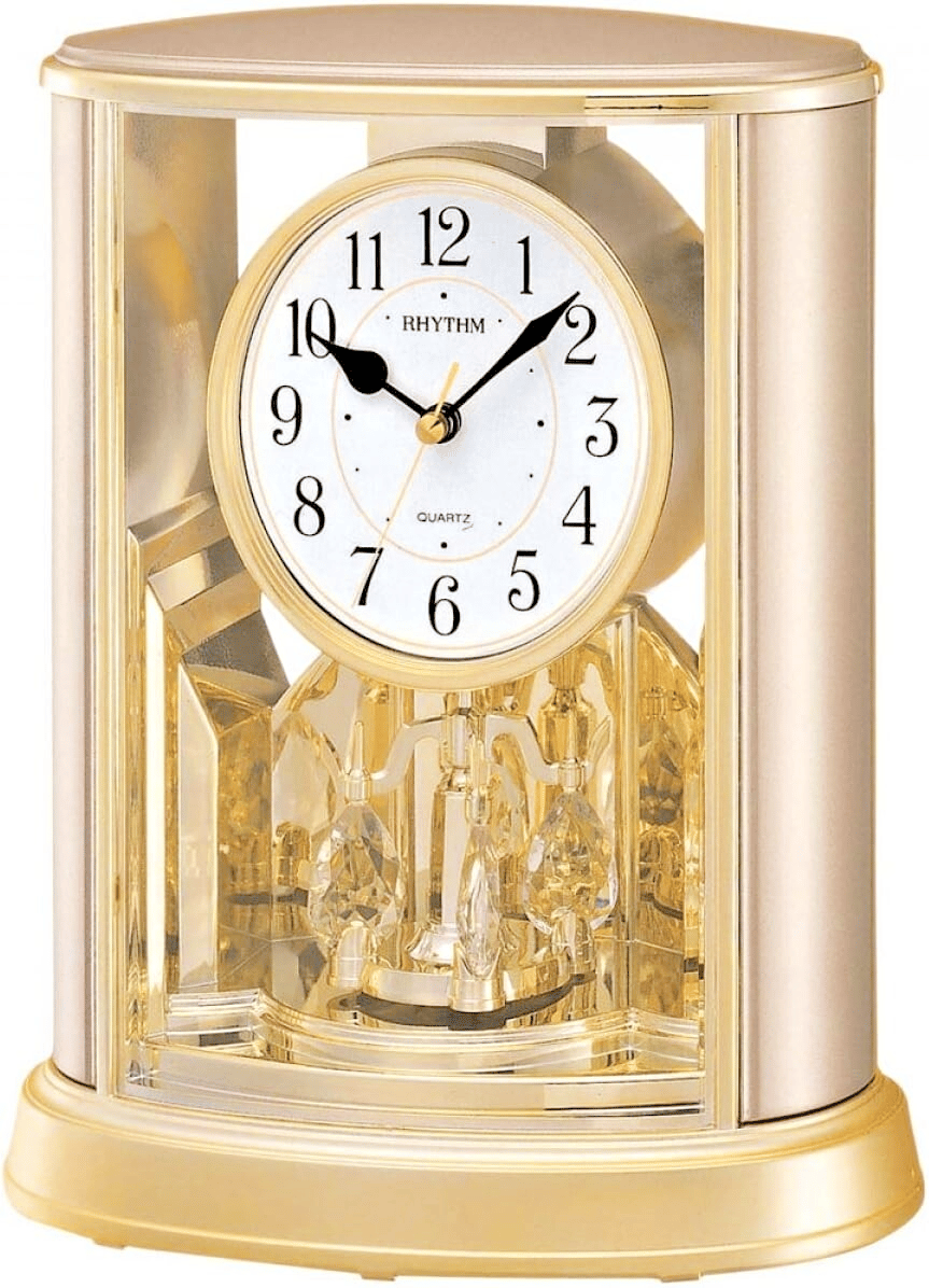 Rhythm Mantel Clock 2 Tone Oval Rotating Pendulum Crystal Arabic Dial 4SG724WR18