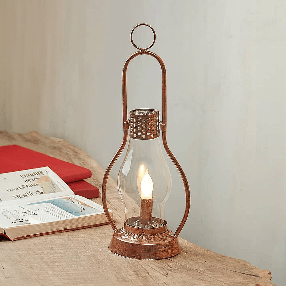 Lantern Brown Iron Aged Copper-Tone Medium Battery LED Indoor Table/Hang Warmth
