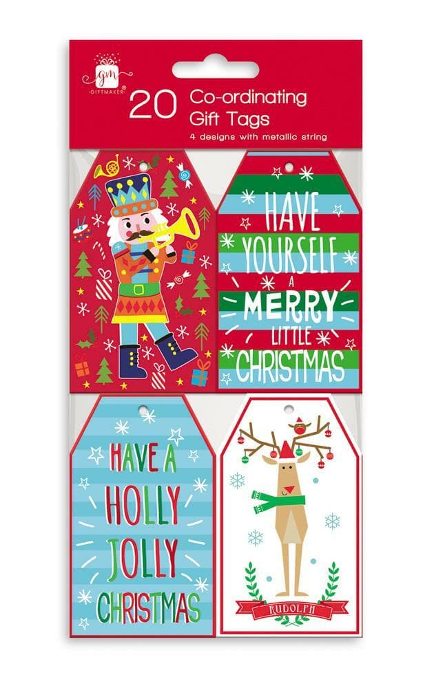 Pack of 20 Coordinating Festive Design Christmas Gift Tag With Metalic String