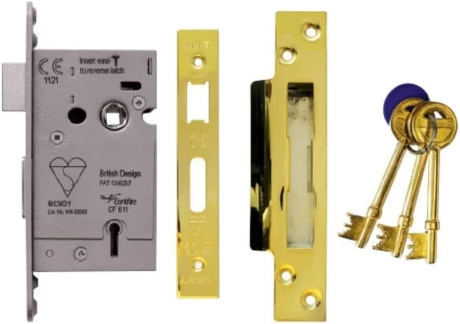 EuroSpec 5 Lever Sashlock BS 3"" easi-T latch reversal system LSB5530PVD 3 keys