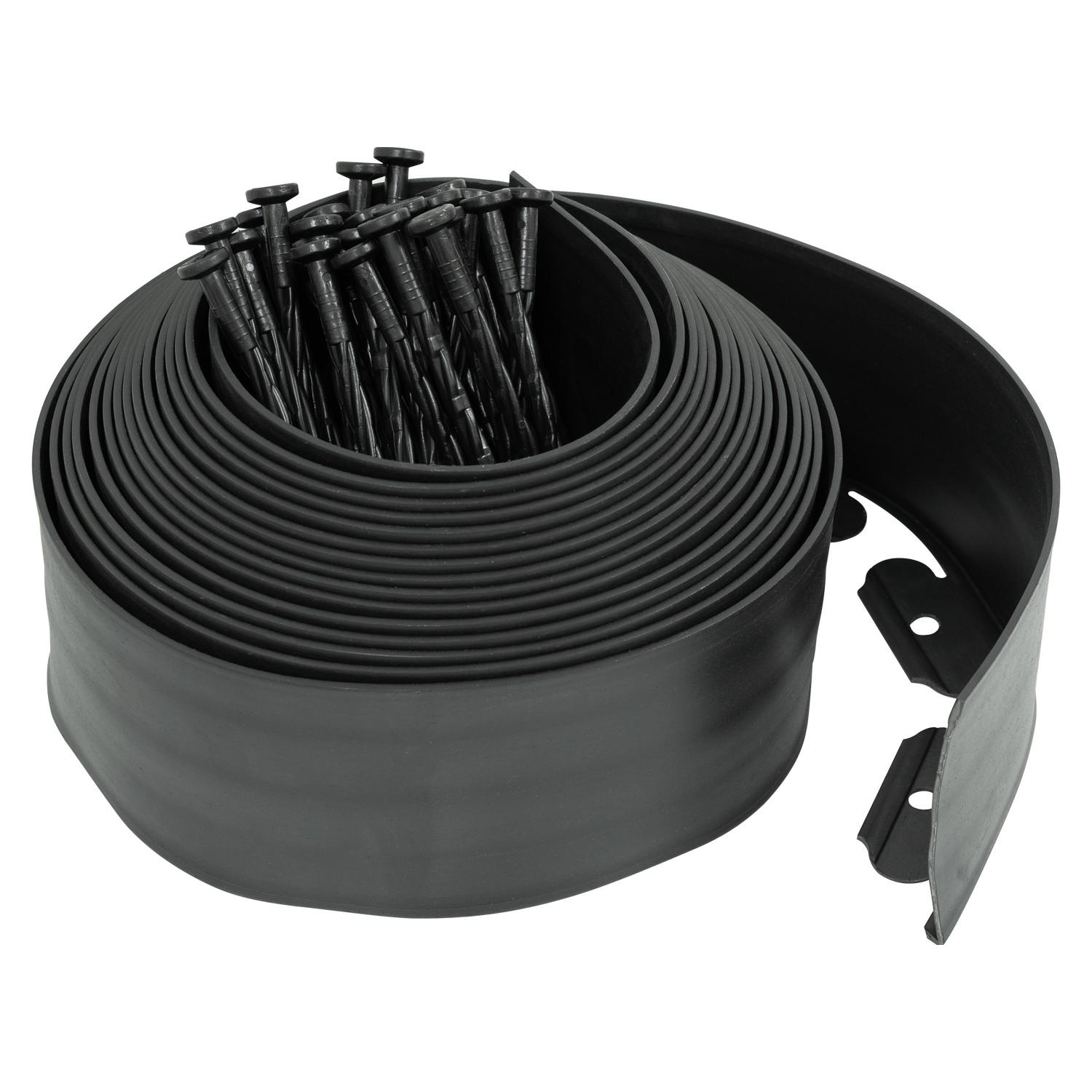 Garden Lawn Border Edging Flexible 10m x 10cm Black Plastic Path Edge with Pegs