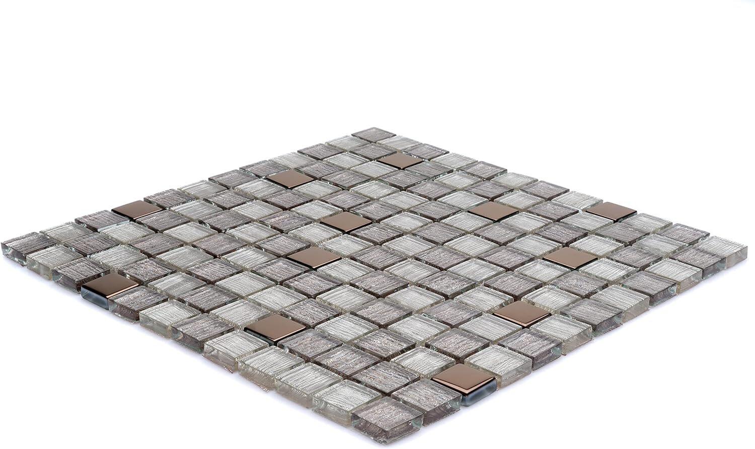 House of Mosaics Glass Copper Antwerp Mosaic Tile - 300 x 300mm x 8mm ANTWCPGS8