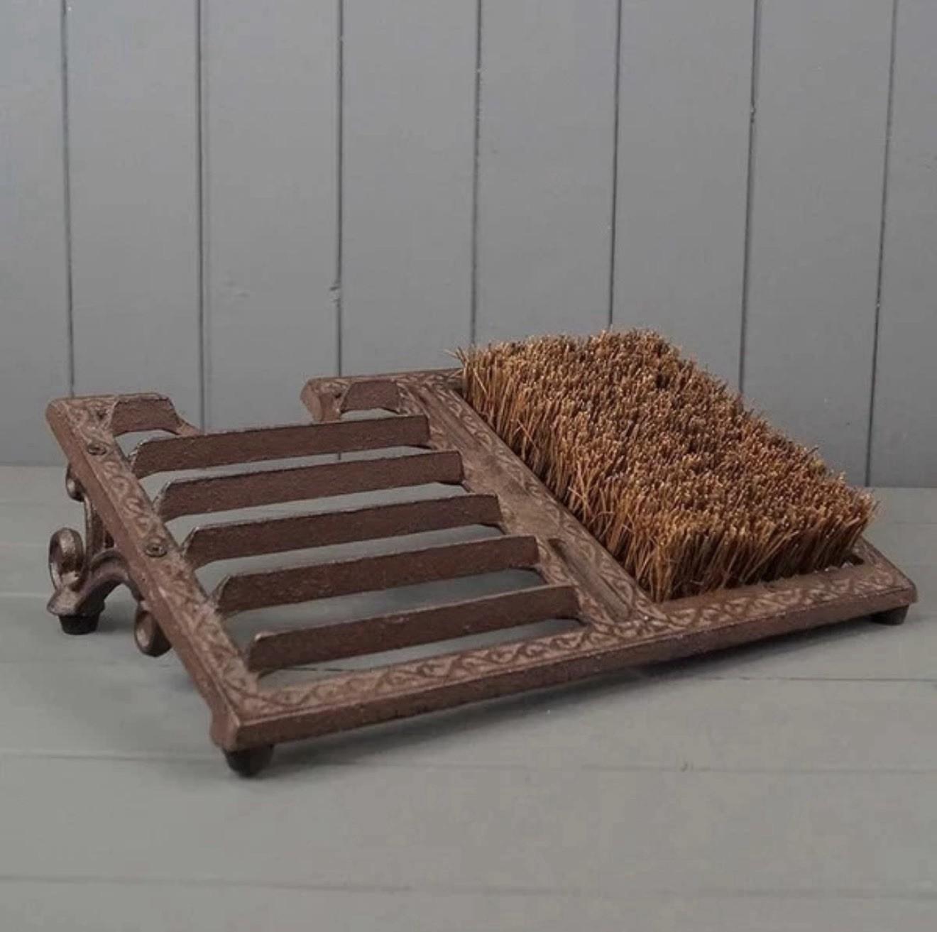 Cast Iron Brown Boot Scraper With Brush Rustic Wellington Shoe Cleaner