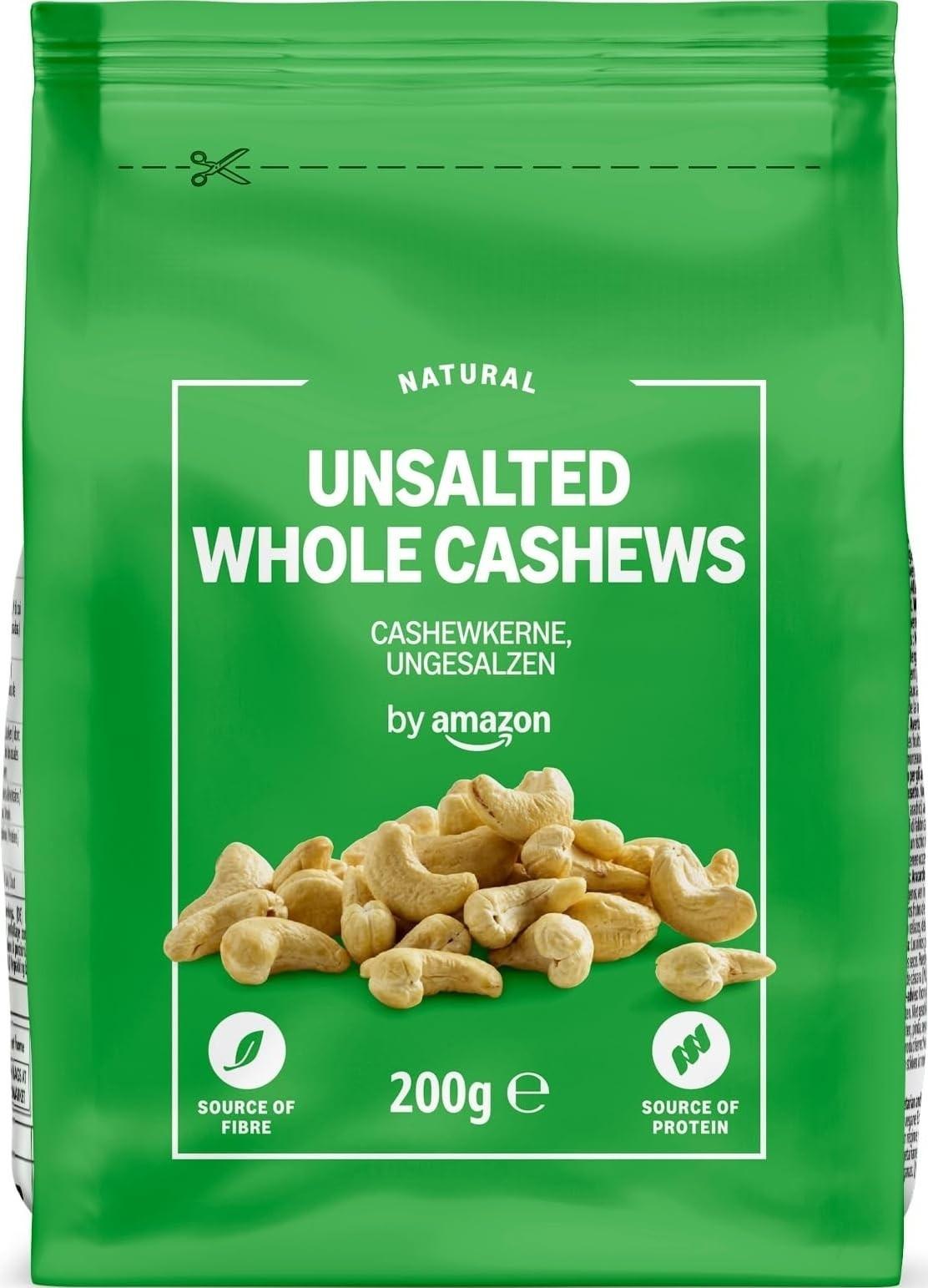 by Amazon Whole Cashew Nuts Unsalted, 200g 200 gramos