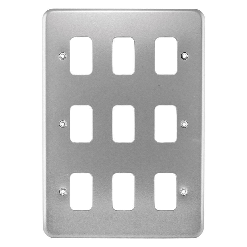 MK K3499ALM Metalclad Grid Plus 9 Gang Surface Aluminium Finish Switch Plate